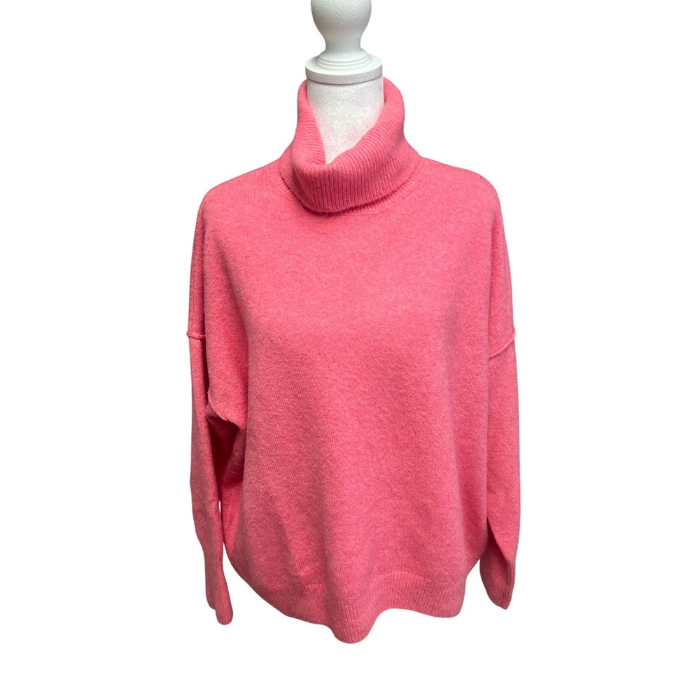 Vince Camuto Turtleneck Sweater Womens Sz L Pink Knit Oversized Drop Shoulder